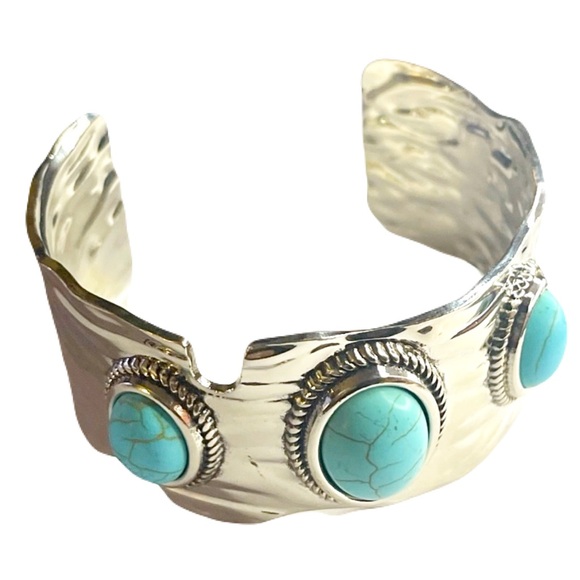Native Jewelry - New Handmade Western Sterling Silver Signed Natural Turquoise Bangle Bracelet